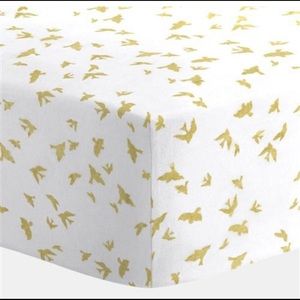 White and Gold Bird Crib Sheet
